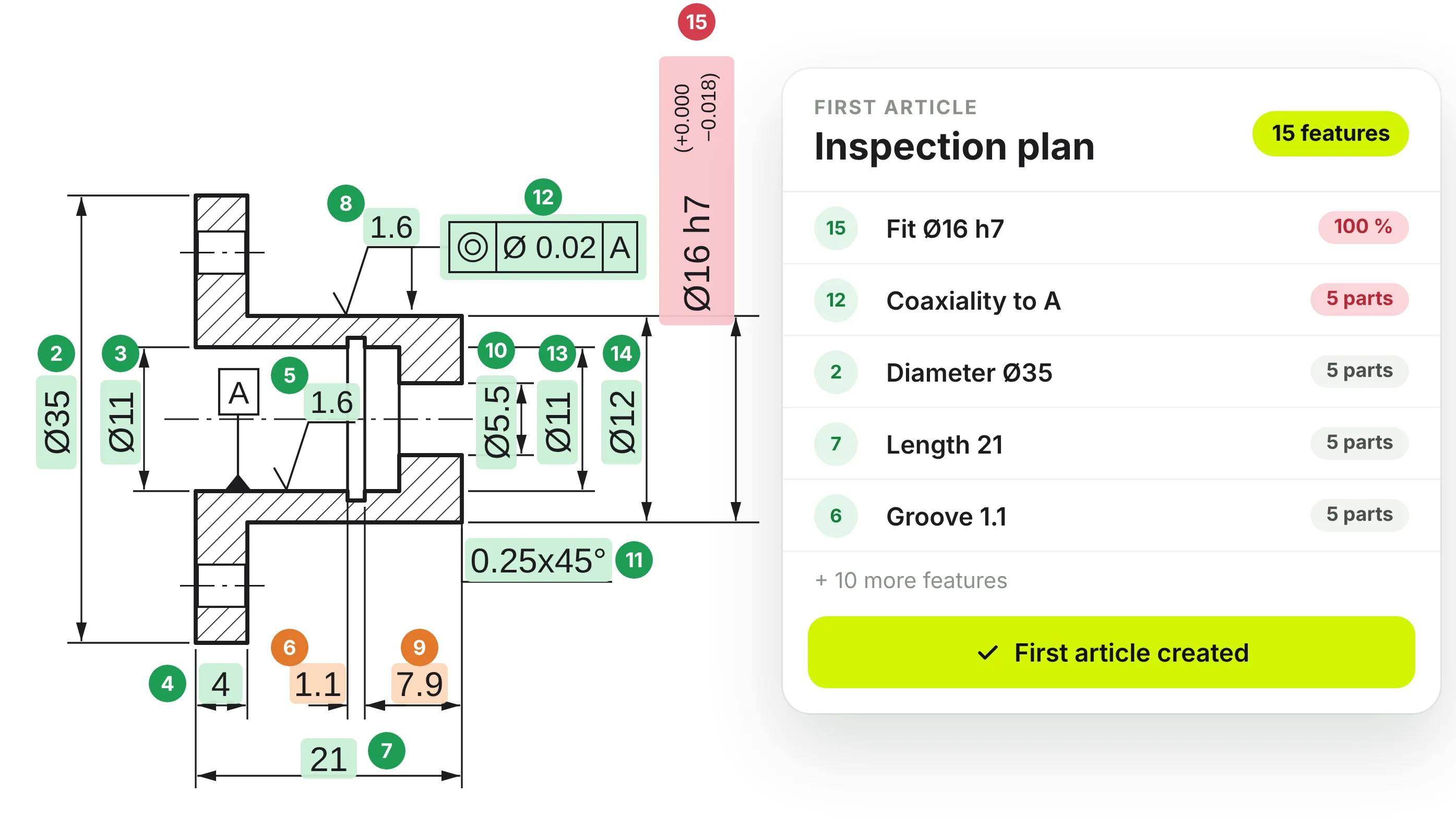 First article inspection plan generated from the drawing