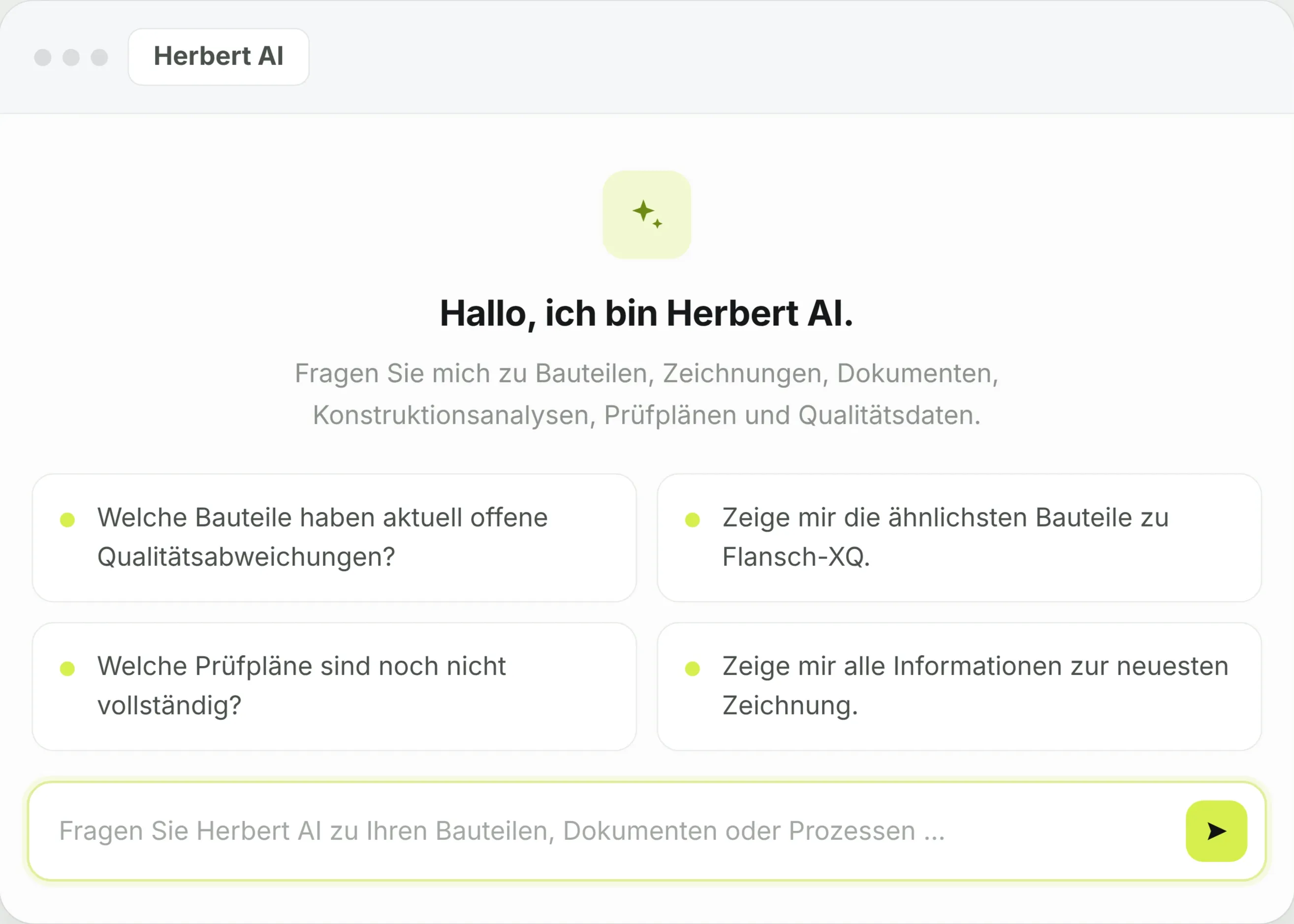 Herbert AI: Chat mit Beispielfragen
