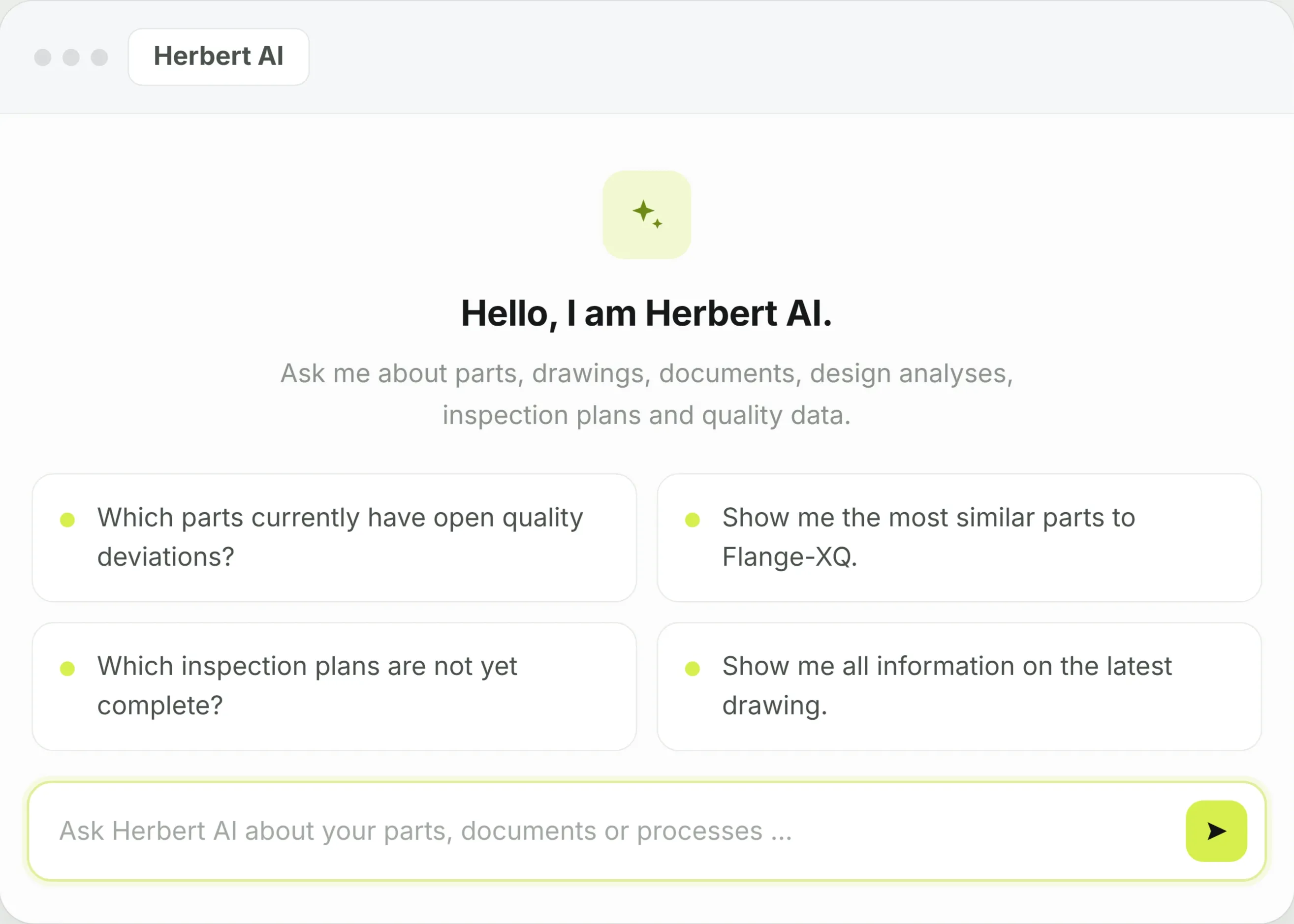Herbert AI: chat with example questions