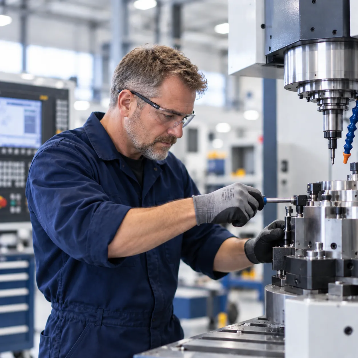 Machinist setting up a CNC machining centre