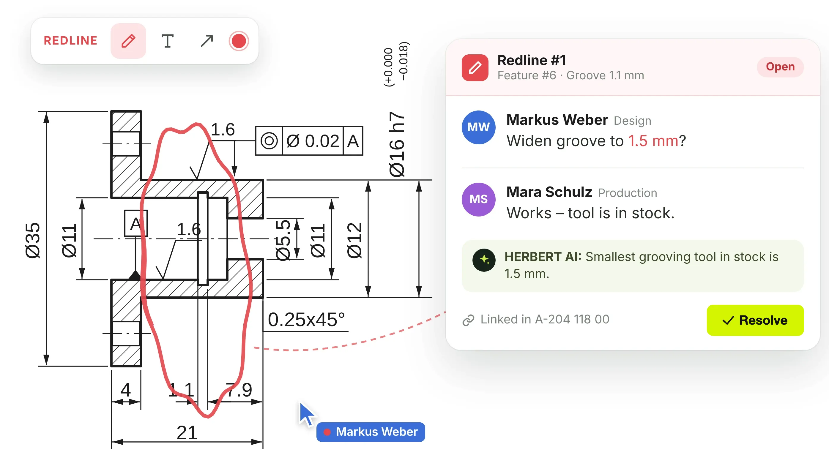 Drawing Redliner: redlines and comments on a technical drawing