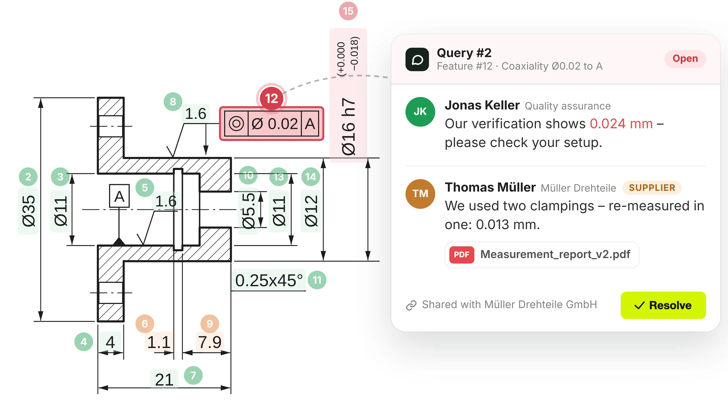 Query between quality assurance and supplier on feature 12